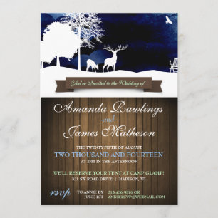 Rustic Wood & Silhouettes Campground Wedding Invit Kaart