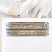 Rustic Wood Silver Diamond Glitter Return Address Etiket (Insitu)