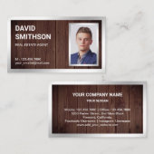 Rustic Wood Silver Foil Real Estate Realtor Foto Visitekaartje (Voorkant / Achterkant)
