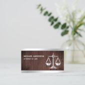 Rustic Wood Silver Justice Scale Lawyer Attorney Visitekaartje (Staand voorkant)