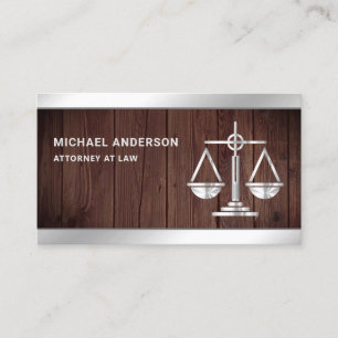 Rustic Wood Silver Justice Scale Lawyer Attorney Visitekaartje