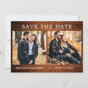 Rustic Wood Simple 2-foto Save The Date