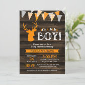 Rustic Wood Sinaasappel Deer Boy Baby shower Uitno Kaart (Staand voorkant)