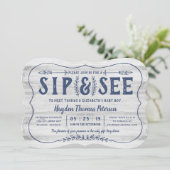 Rustic Wood Sip and See Baby shower Invitation Kaart (Staand voorkant)