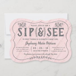 Rustic Wood Sip and See Baby shower Invitation Kaart
