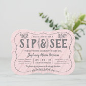 Rustic Wood Sip and See Baby shower Invitation Kaart (Staand voorkant)