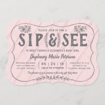 Rustic Wood Sip and See Baby shower Invitation