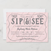 Rustic Wood Sip and See Baby shower Invitation Kaart (Voorkant)