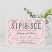 Rustic Wood Sip and See Baby shower Invitation Kaart (Staand voorkant)