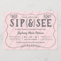 Rustic Wood Sip and See Baby shower Invitation