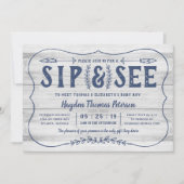 Rustic Wood Sip and See Baby shower Invitation Kaart (Voorkant)
