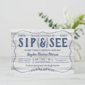 Rustic Wood Sip and See Baby shower Invitation Kaart (Staand voorkant)