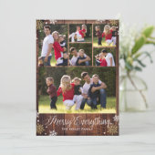Rustic Wood Six Photo Collage Holiday Card Feestdagenkaart (Staand voorkant)