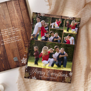Rustic Wood Six Photo Collage Holiday Card Feestdagenkaart