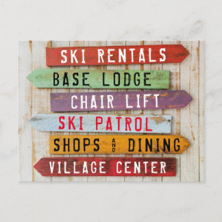 Rustic Wood Ski Resort Directe pijlen Briefkaart