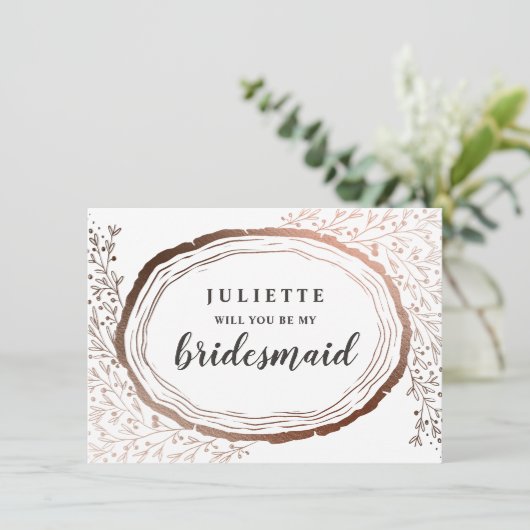 Rustic Wood Slice Copper Bridesmaid-Kaart (Staand voorkant)
