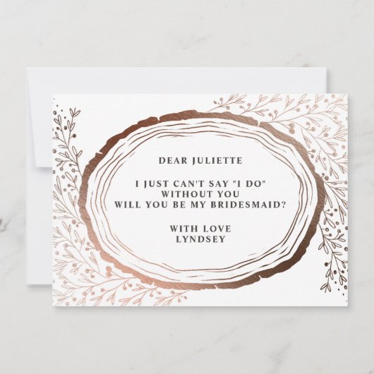 Rustic Wood Slice Copper Bridesmaid-Kaart (Achterkant)