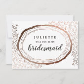Rustic Wood Slice Copper Bridesmaid-Kaart (Voorkant)