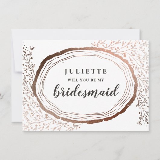 Rustic Wood Slice Copper Bridesmaid-Kaart (Voorkant)