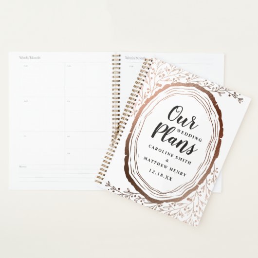 Rustic Wood Slice Copper Folie herfst bruiloft Planner (Display)