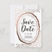 Rustic Wood Slice Copper Folie herfst bruiloft Save The Date (Voorkant)