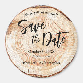 Rustic Wood Slice Custom Save the Date Wedding Magneet (Voorkant)