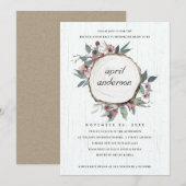 RUSTIC WOOD SLICE FLORAL BRUNCH & BUBBLY INVITE BEDANKKAART (Voorkant / Achterkant)