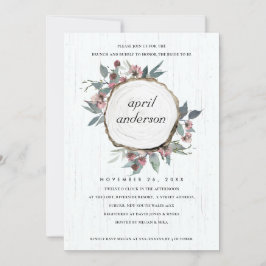 RUSTIC WOOD SLICE FLORAL BRUNCH & BUBBLY INVITE BEDANKKAART