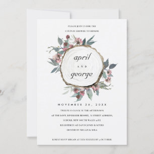 RUSTIC WOOD SLICE FLORAL COUPLES SHOWER INVITE BEDANKKAART