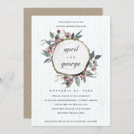 RUSTIC WOOD SLICE FLORAL COUPLES SHOWER INVITE BEDANKKAART