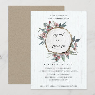 RUSTIC WOOD SLICE FLORAL COUPLES SHOWER INVITE BEDANKKAART