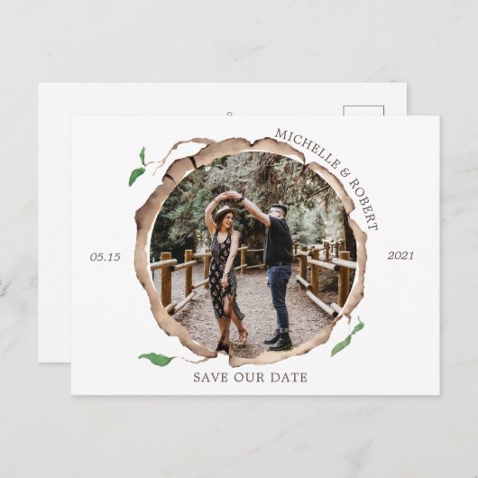 Rustic Wood Slice Foto Sla de datum briefkaart (Voorkant / Achterkant)