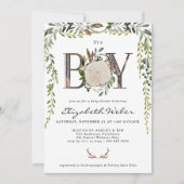 Rustic Wood Slice Greenery Baby shower Uitnodiging (Voorkant)