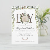 Rustic Wood Slice Greenery Baby shower Uitnodiging (Staand voorkant)