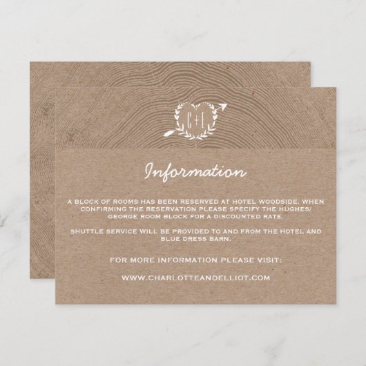 Rustic Wood Slice | Informatiekaart Informatiekaartje (Voorkant / Achterkant)