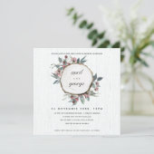 RUSTIC WOOD SLICE PINK FLORA COUPLY SHOWER INVITE BEDANKKAART (Staand voorkant)