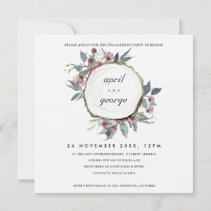 RUSTIC WOOD SLICE PINK FLORAL VERLOVING INVITE BEDANKKAART