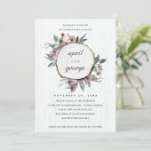 RUSTIC WOOD SLICE PINK FLORAL VERLOVING INVITE BEDANKKAART (Staand voorkant)