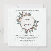 RUSTIC WOOD SLICE PINK FLORAL VERLOVING INVITE BEDANKKAART (Voorkant)
