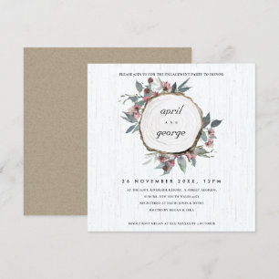 RUSTIC WOOD SLICE PINK FLORAL VERLOVING INVITE BEDANKKAART