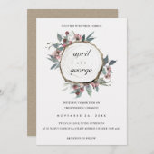 RUSTIC WOOD SLICE PINK FLORAL WEDDING INVITE BEDANKKAART (Voorkant / Achterkant)