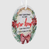 Rustic Wood Slice & Poinsettia Wreater New Home Ornament (voorkant)