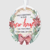 Rustic Wood Slice & Poinsettia Wreater New Home Ornament (voorkant)