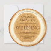Rustic Wood Slice Wedding Invitation Kaart (Voorkant)