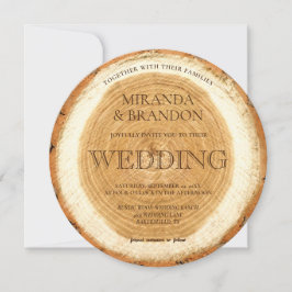 Rustic Wood Slice Wedding Invitation Kaart