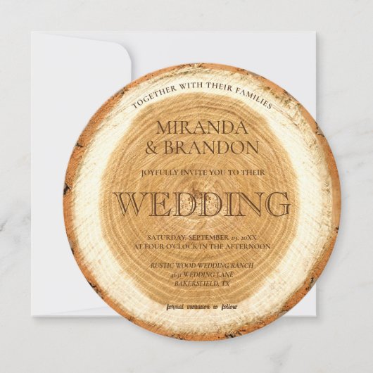 Rustic Wood Slice Wedding Invitation Kaart (Voorkant)