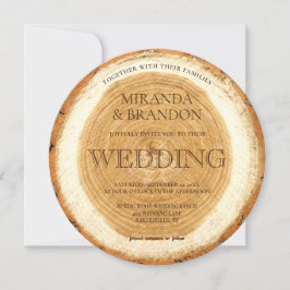 Rustic Wood Slice Wedding Invitation Kaart