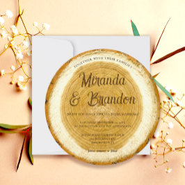 Rustic Wood Slice Wedding Invitation Kaart