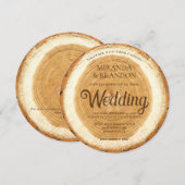 Rustic Wood Slice Wedding Invitation Kaart (Voorkant / Achterkant)