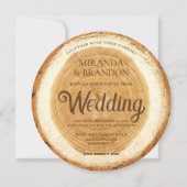 Rustic Wood Slice Wedding Invitation Kaart (Voorkant)